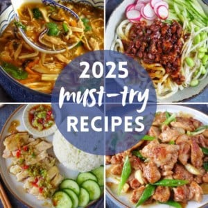 Four dishes with overlay text that says 2025 must-try recipes.