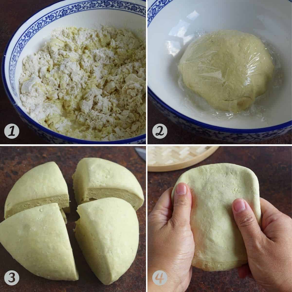 four steps of making dough for alkaline noodles