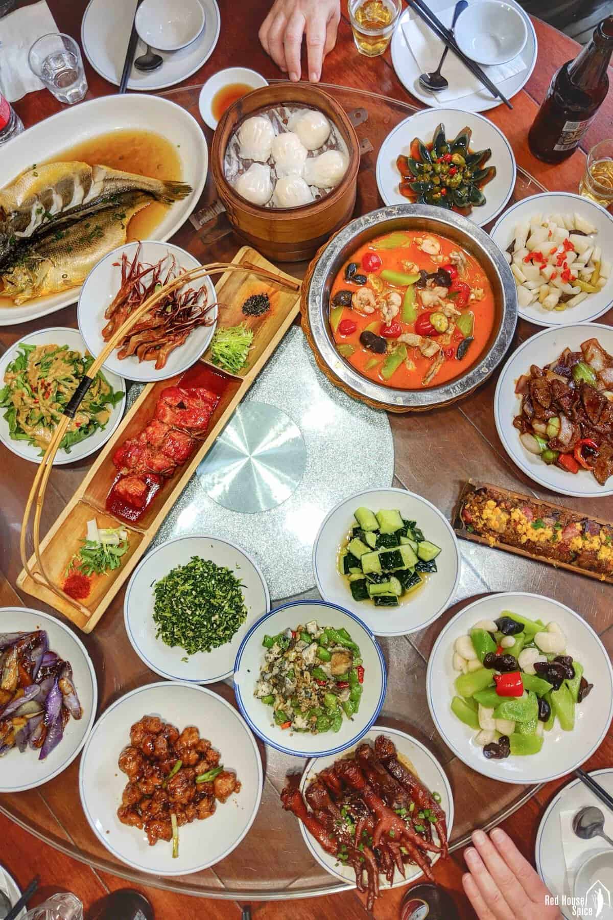 A spread of Chinese dishes.