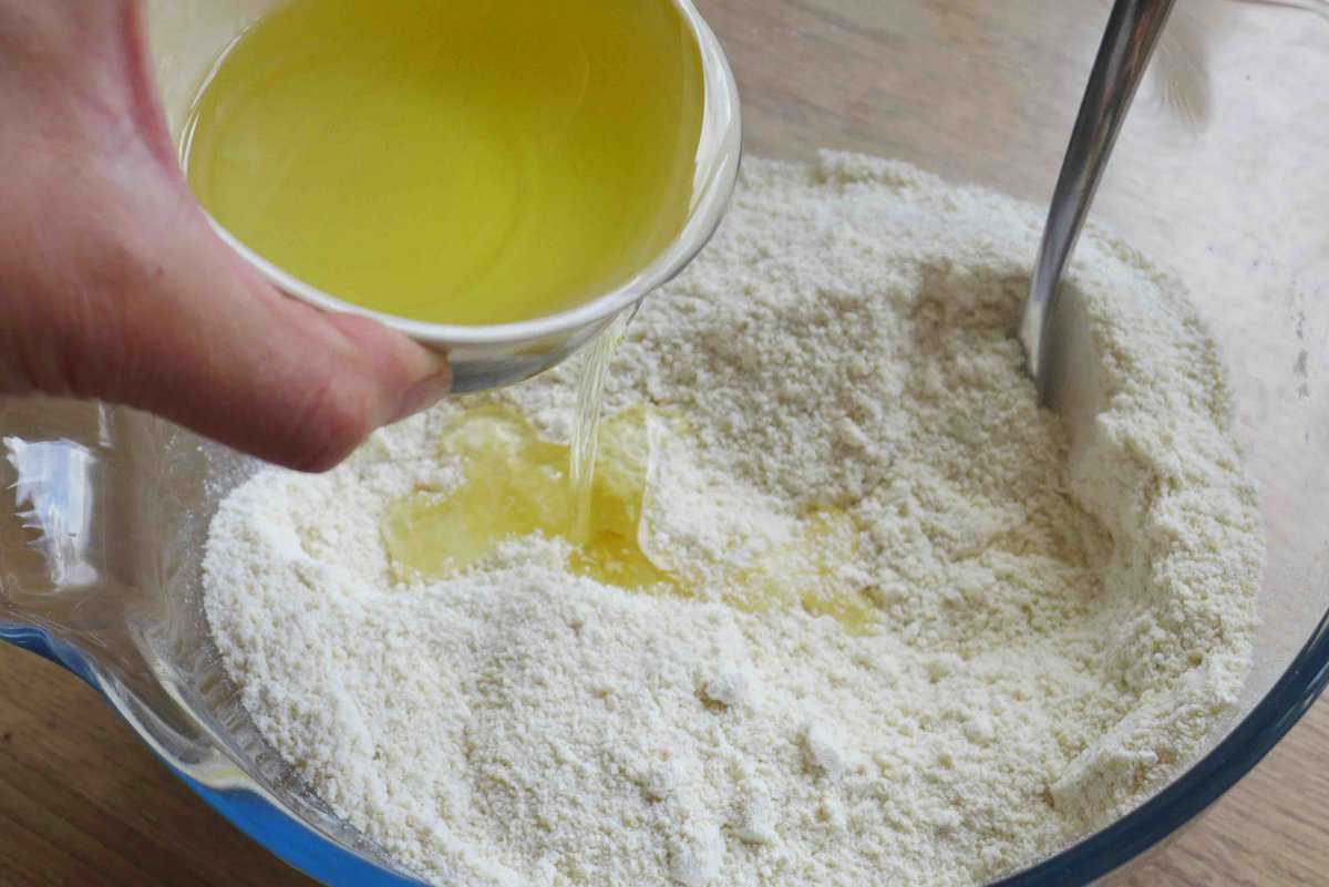 adding oil to flour.