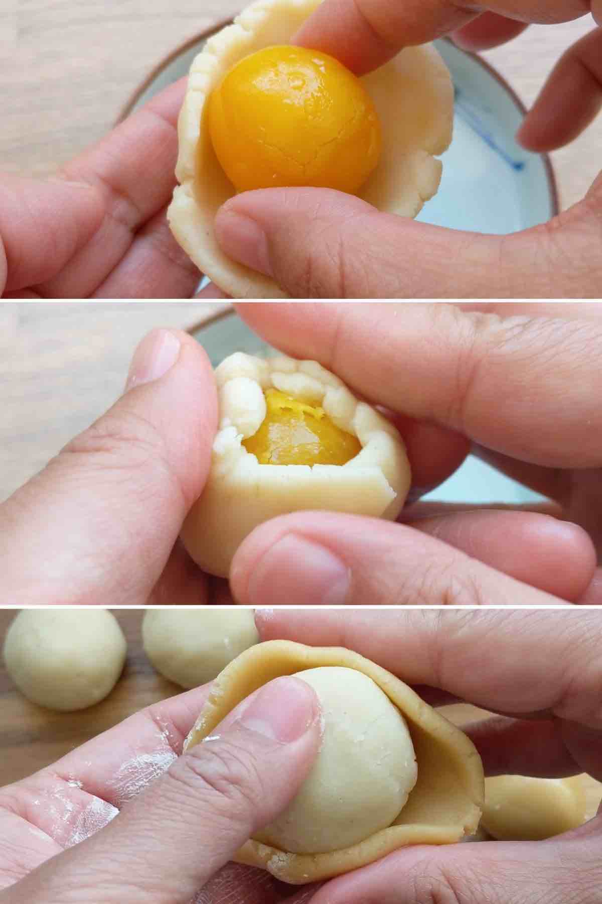 wrapping a mooncake.