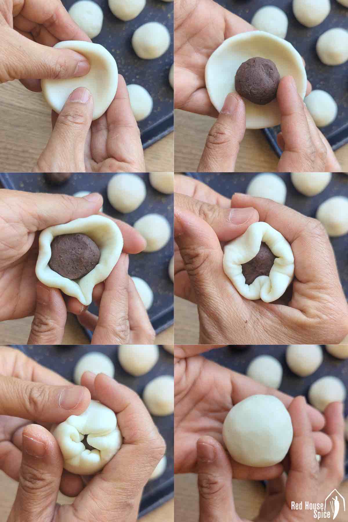 assembling a sesame ball.