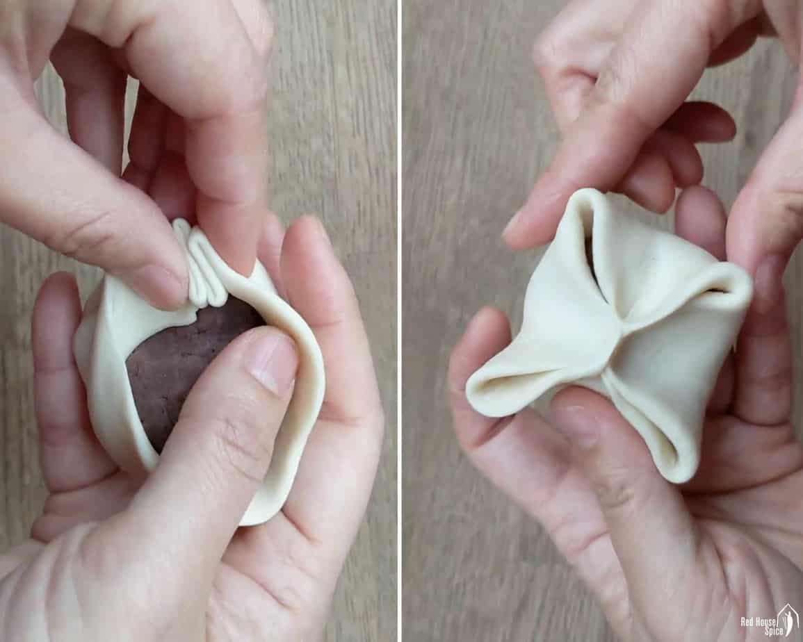 sealing a red bean bun