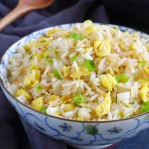 Chinese fried rice with egg and scallions.