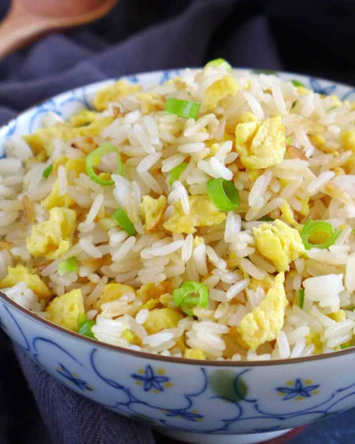 Chinese fried rice with egg and scallions.