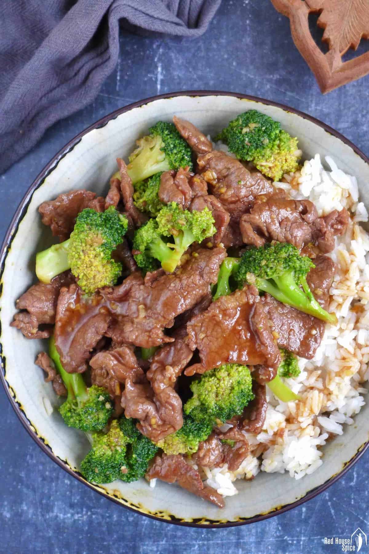 beef and broccoli stir-fry over steamed rice.