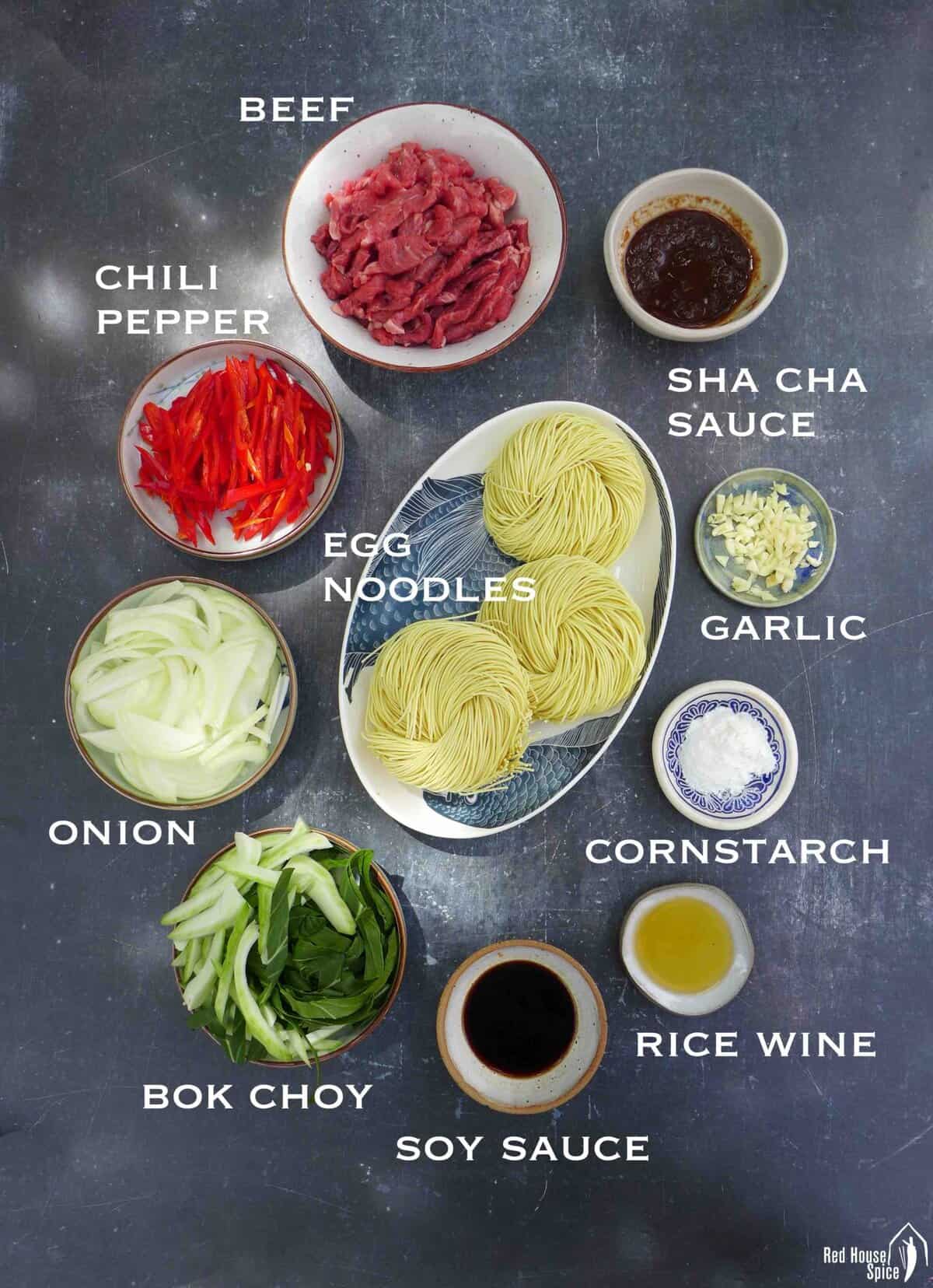 ingredients for beef chow mein.