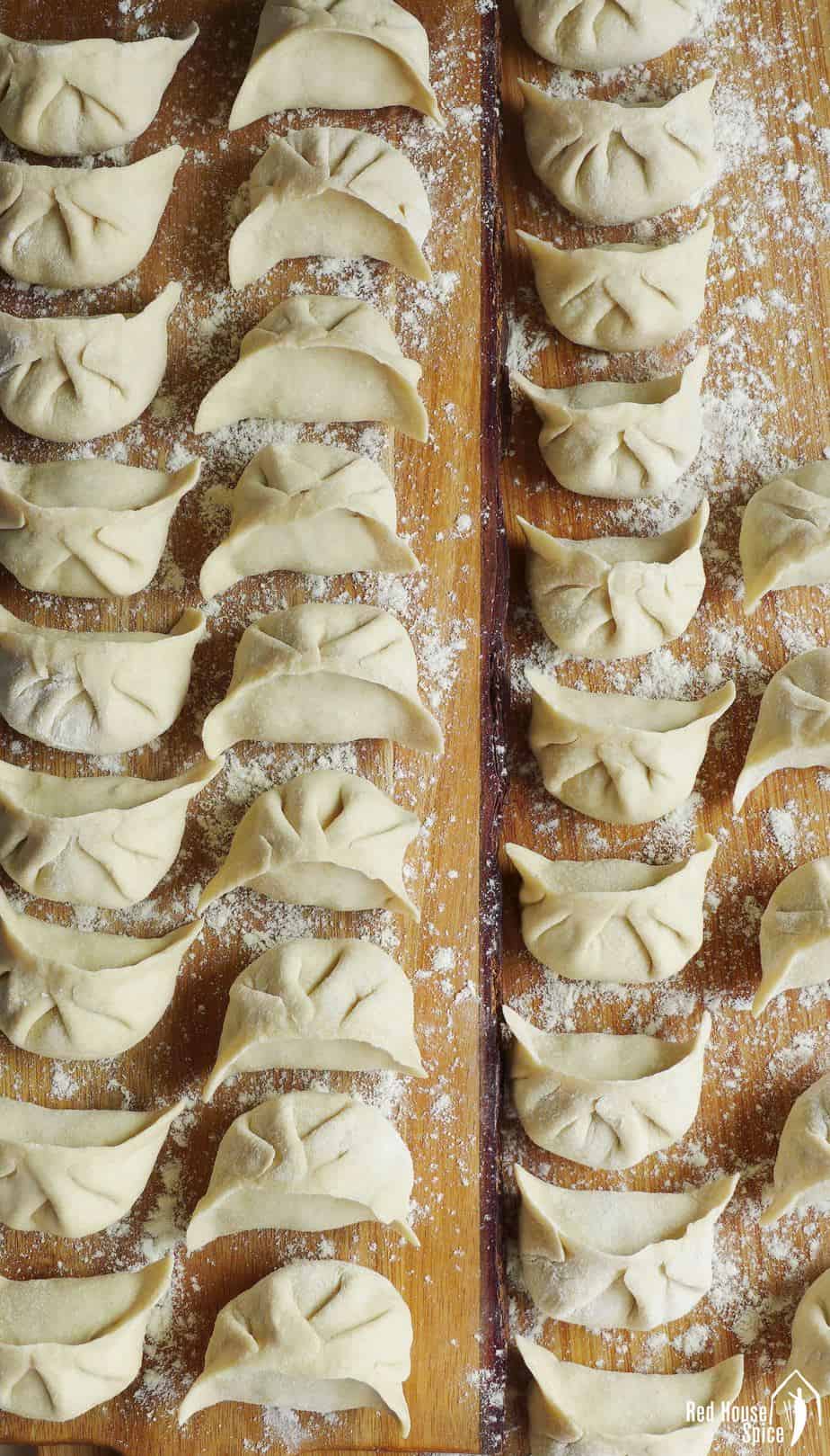 Freshly assembled beef dumplings