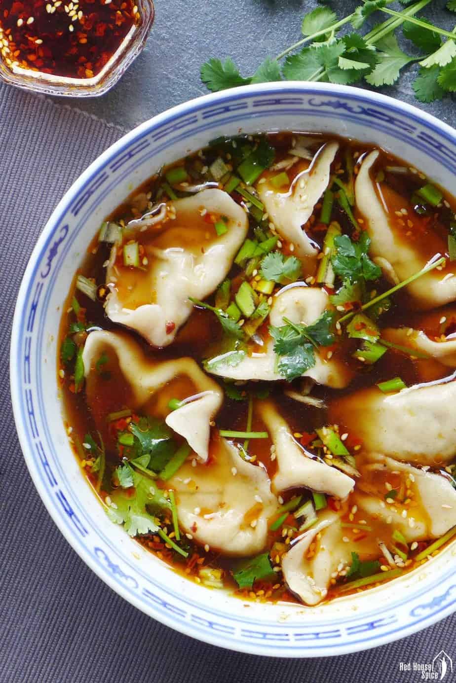 Beef dumplings in hot & sour soup