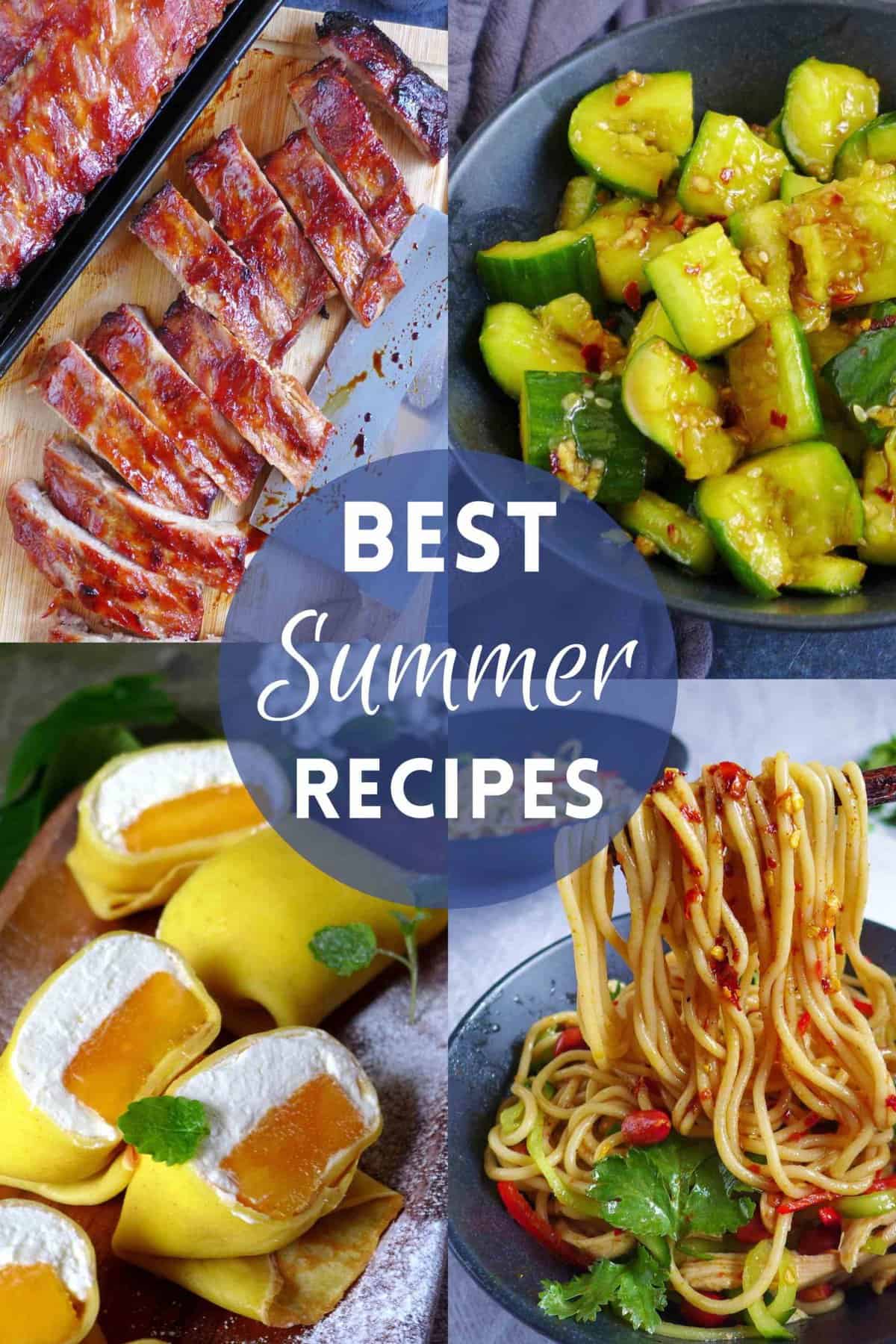 a collage of four summer dishes.