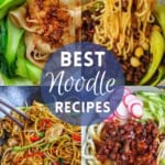 A collage of four noodle dishes with overlay text that says best noodle recipes.