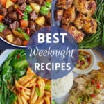 a collage of four dishes suitable for weeknight dinners.