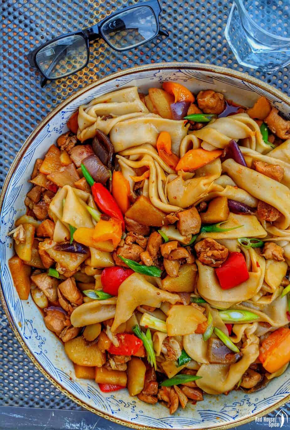 Big plate chicken with hand pulled noodles