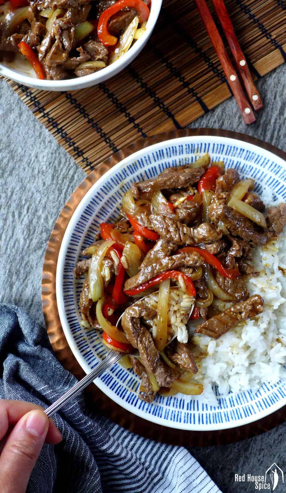 Tender and succulent beef strips with a black pepper flavoured sauce, Chinese black pepper beef stir-fry can be made at home to a restaurant standard.