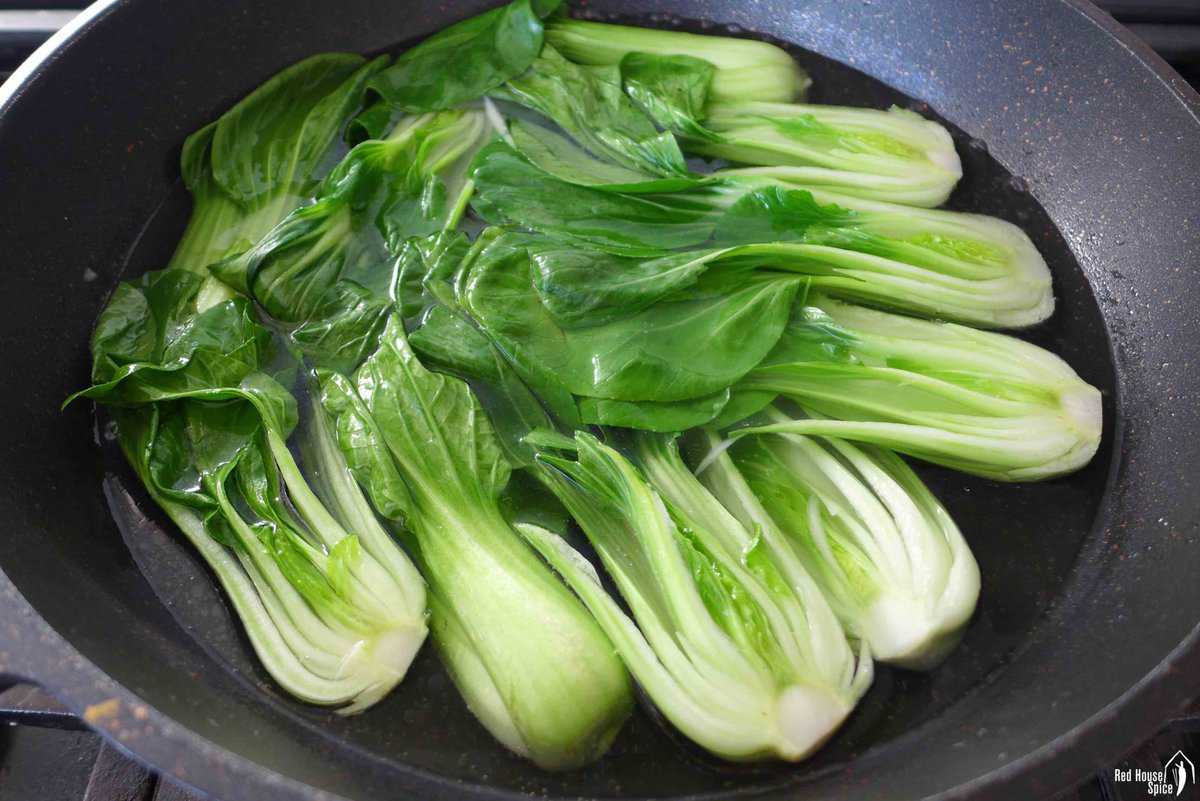 blanching Bok Choy in boiling water