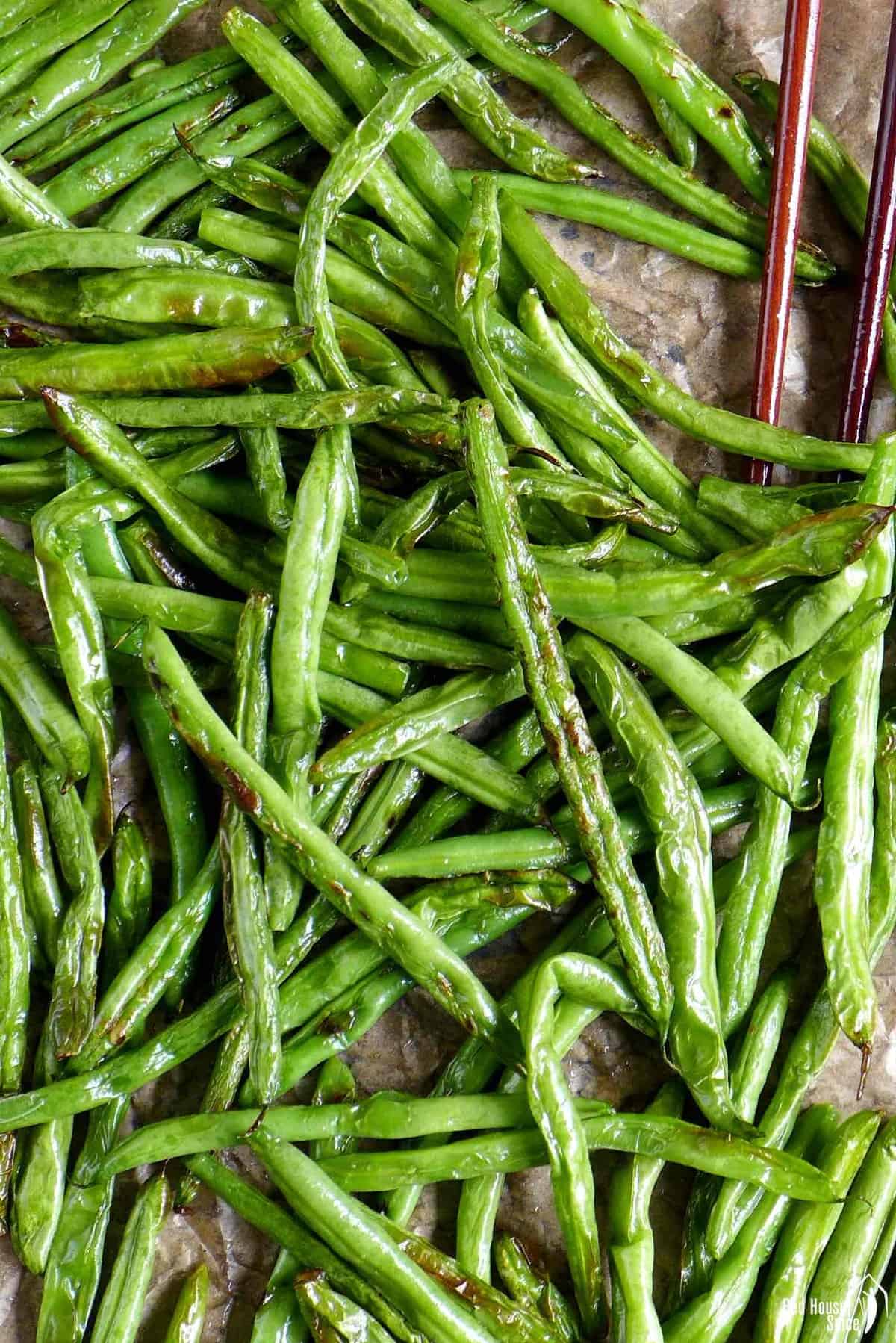 Charred, blistered green beans