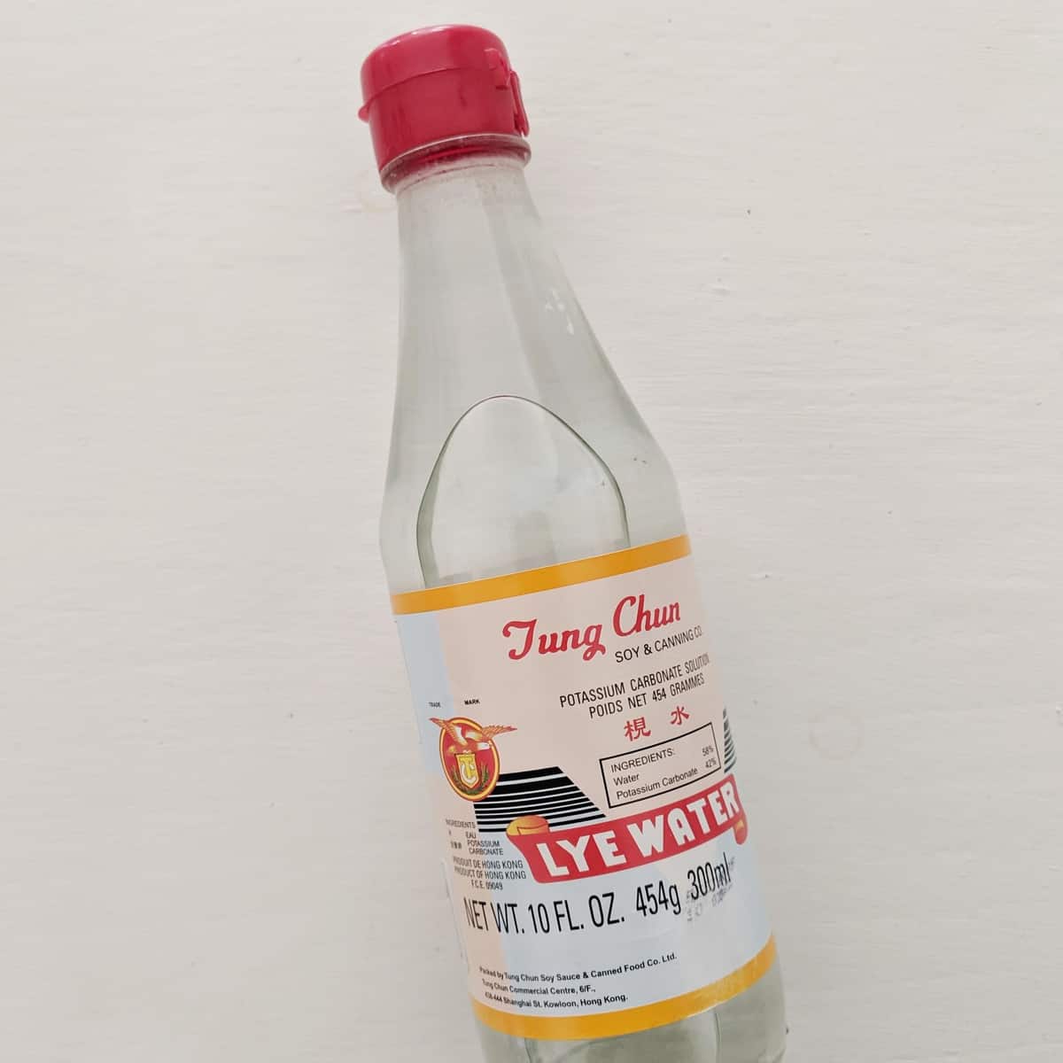 A bottle of food grade lye water