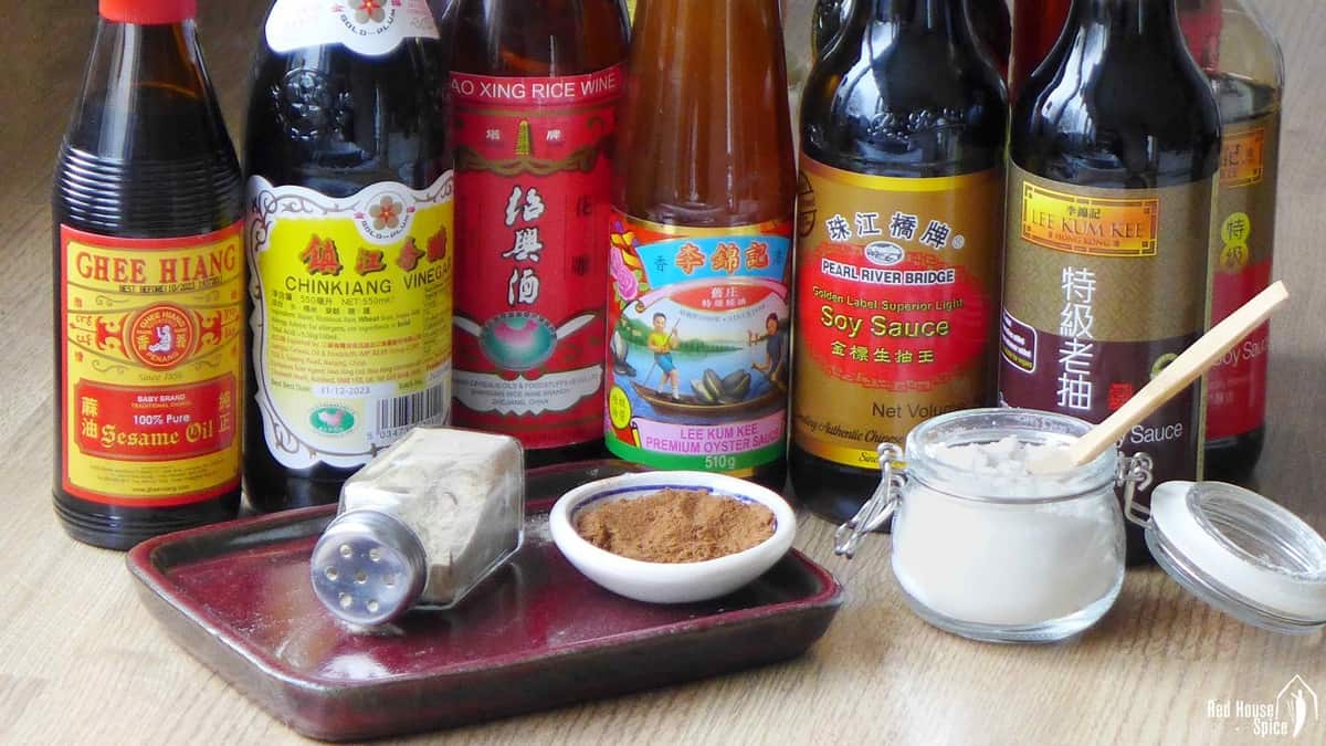 condiment bottles and ground spices
