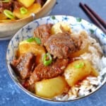 braised beef with daikon over steamed rice.