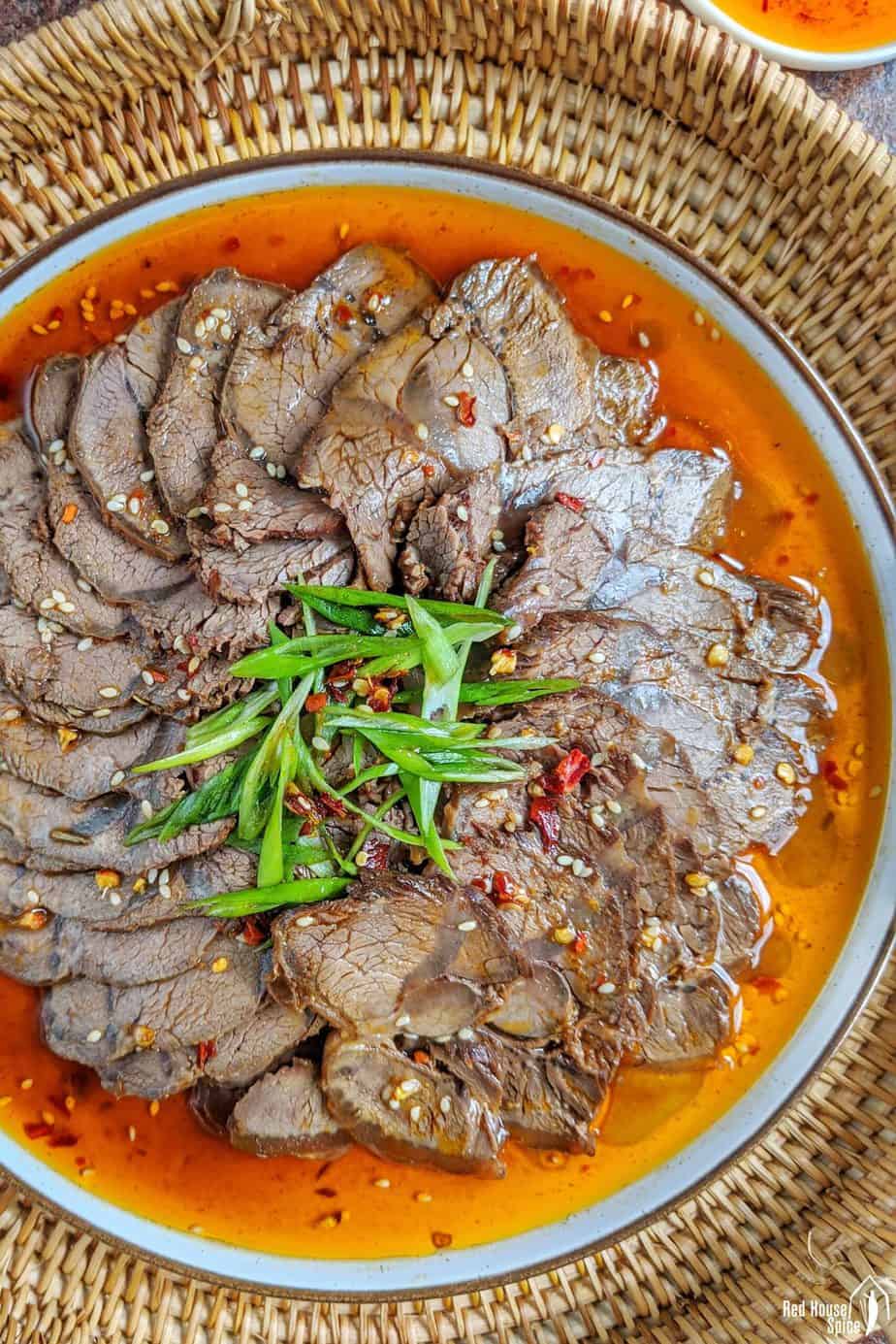 Chinese braised beef shank slices with chilli oil