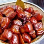Chinese red braised pork belly in a bowl