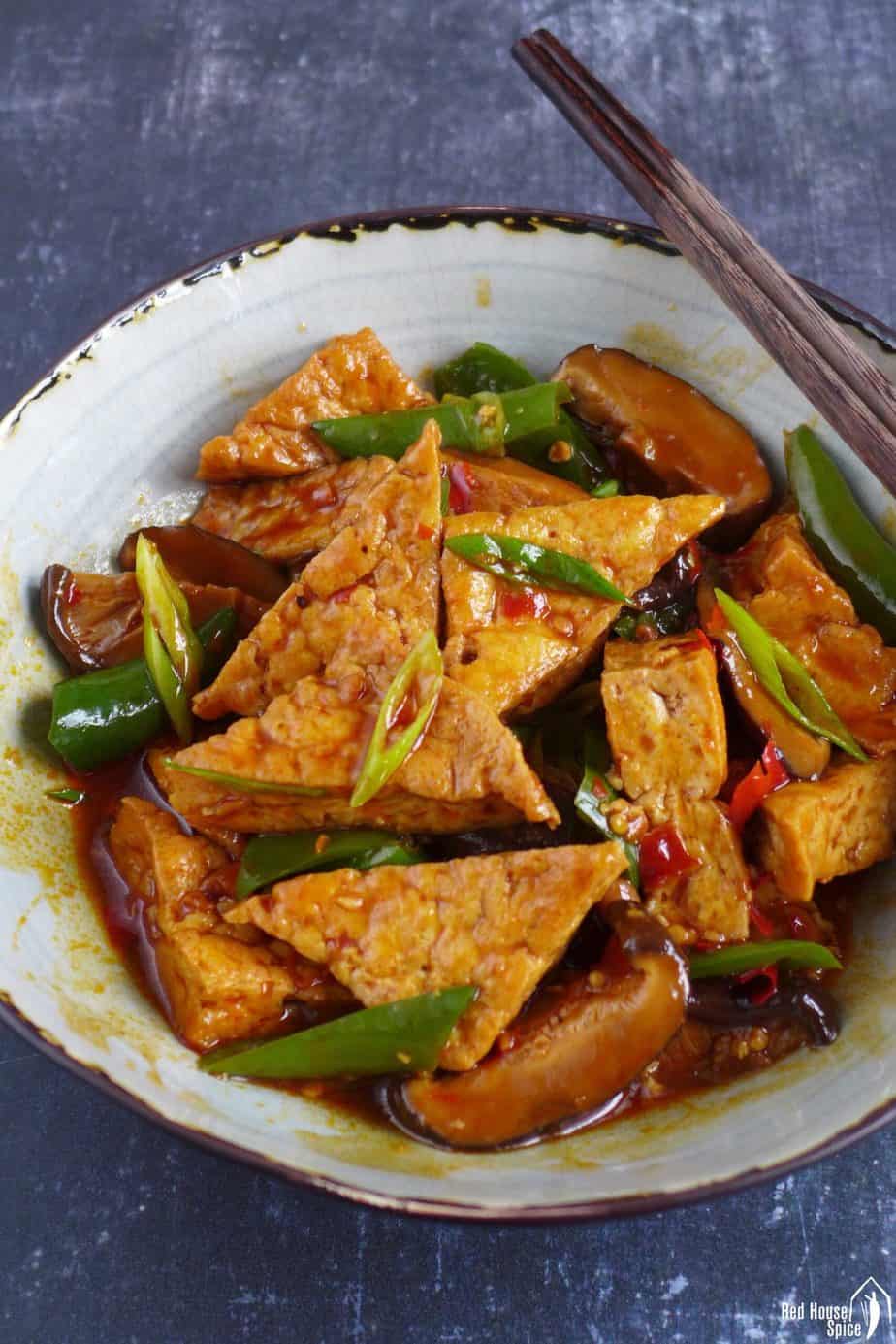 Chinese braised tofu with spicy seasoning