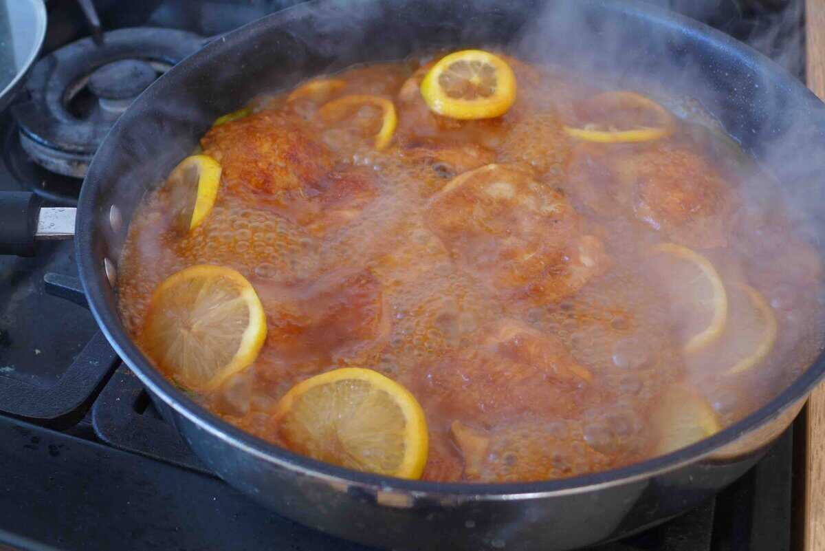 braising chicken with lemon.