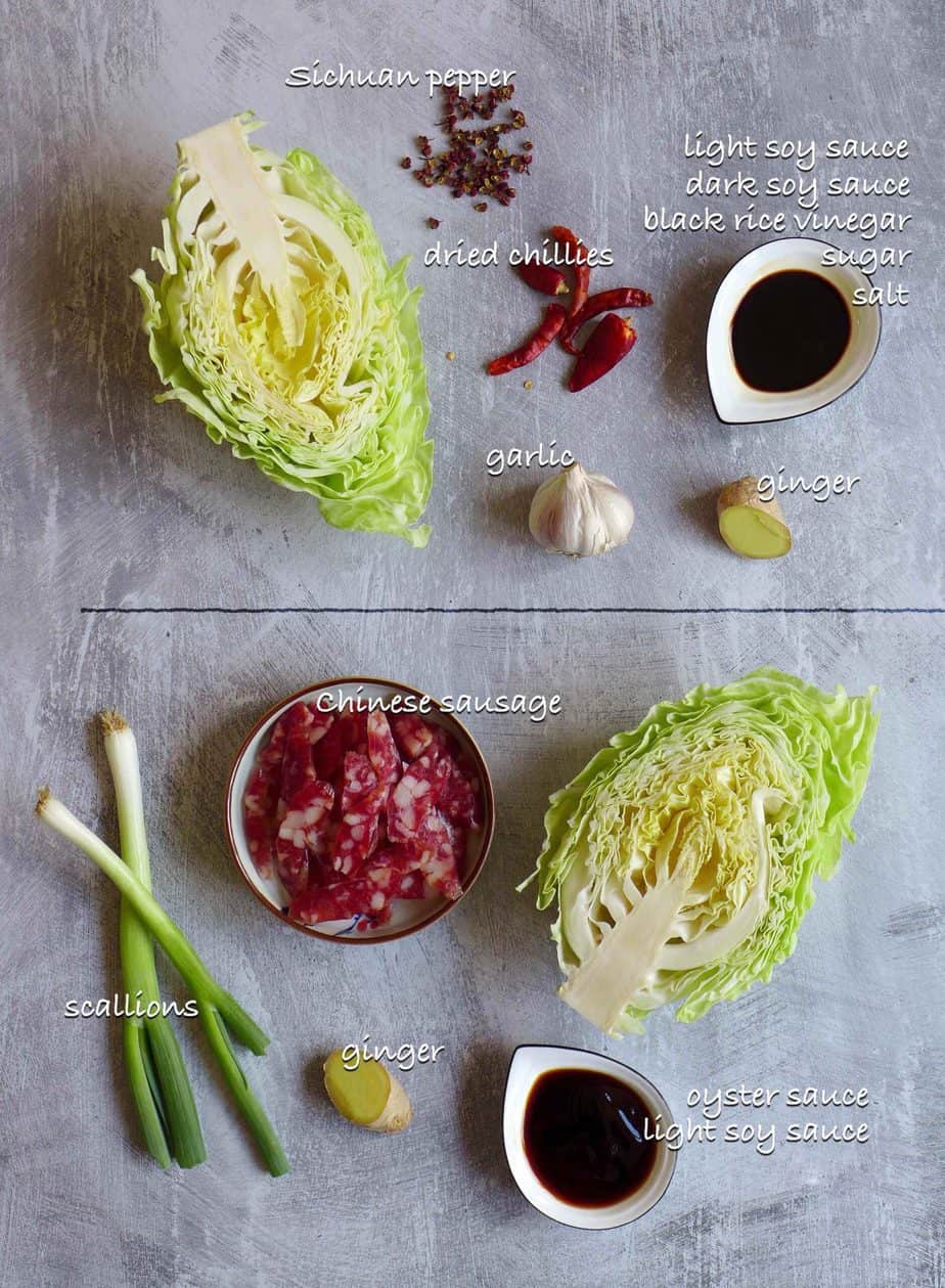 Ingredients for making Chinese cabbage stir-fry