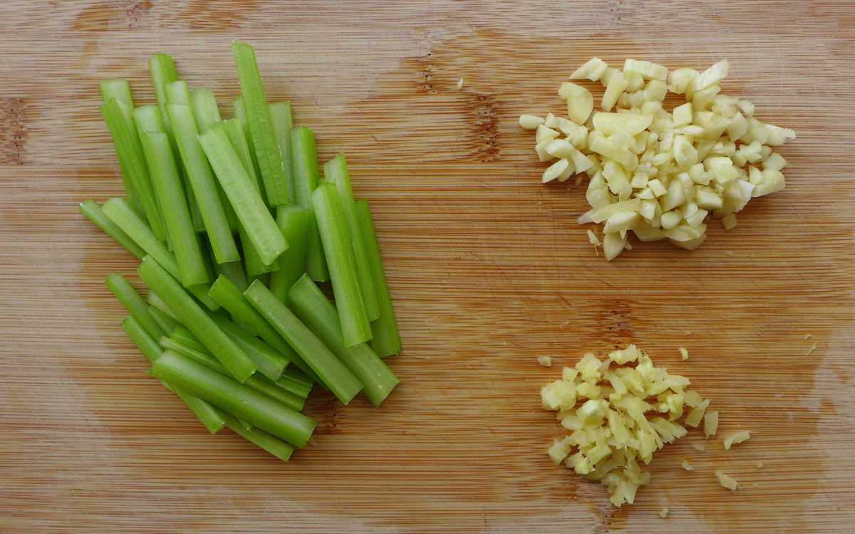 julienne celery, minced garlic and ginger
