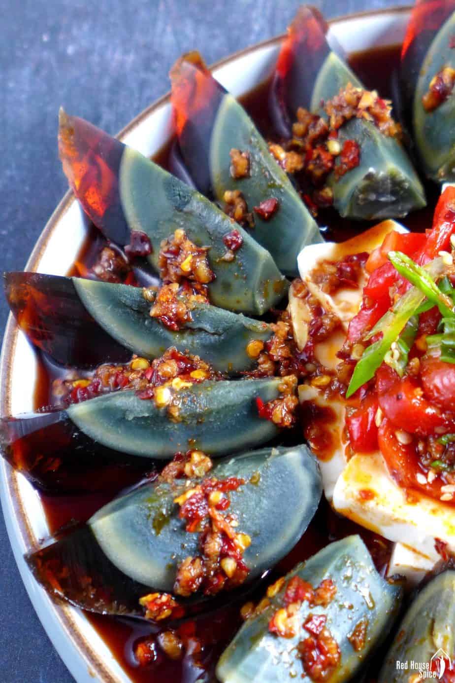 Century egg wedges with spicy dressing