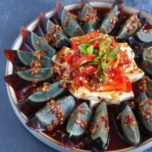 Chinese century egg and tofu salad