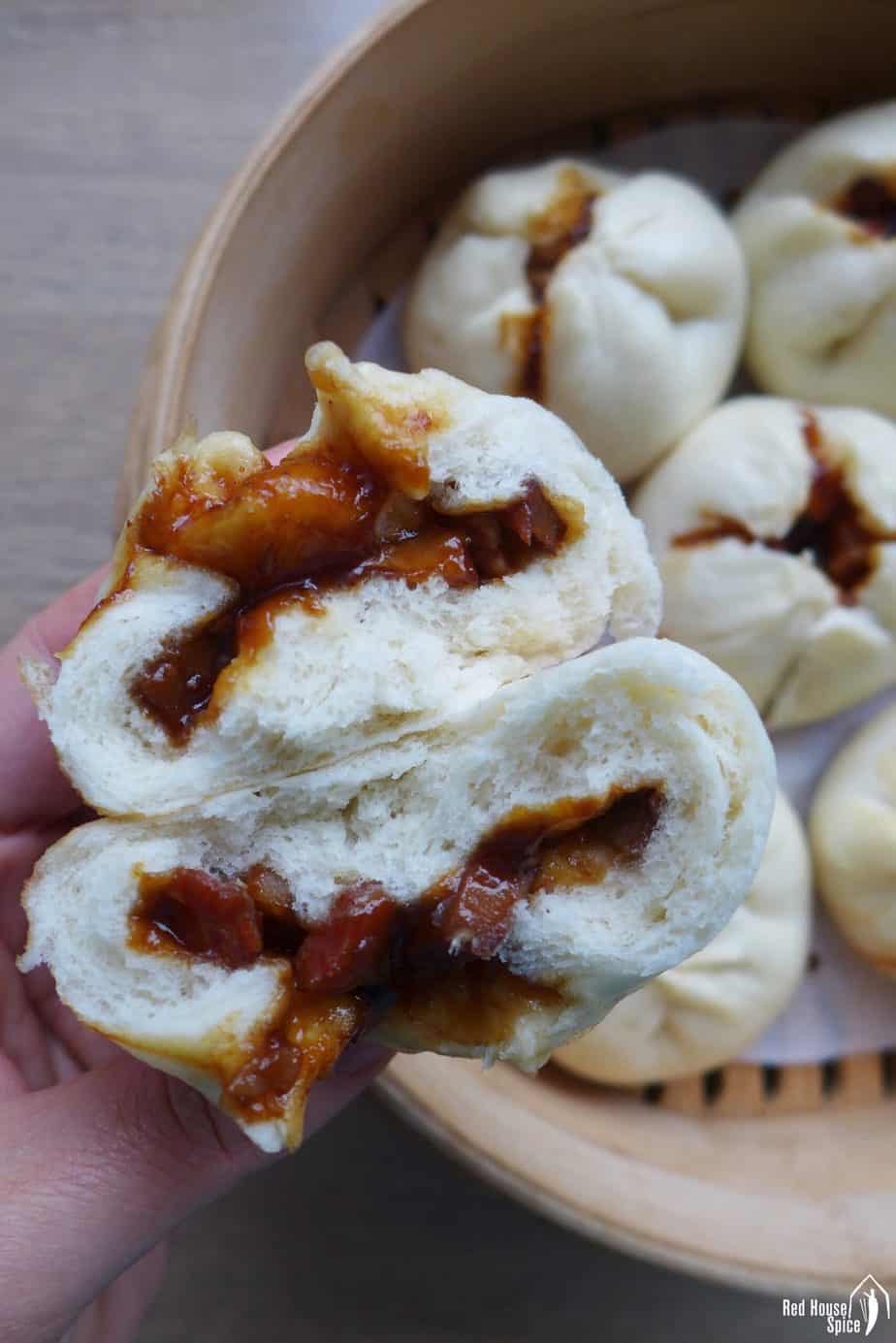 A char siu bao torn open