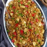 chicken fried rice in a plate.