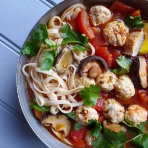 Chicken meatball noodle soup