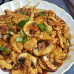 chicken and mushroom stir-fry on a plate.
