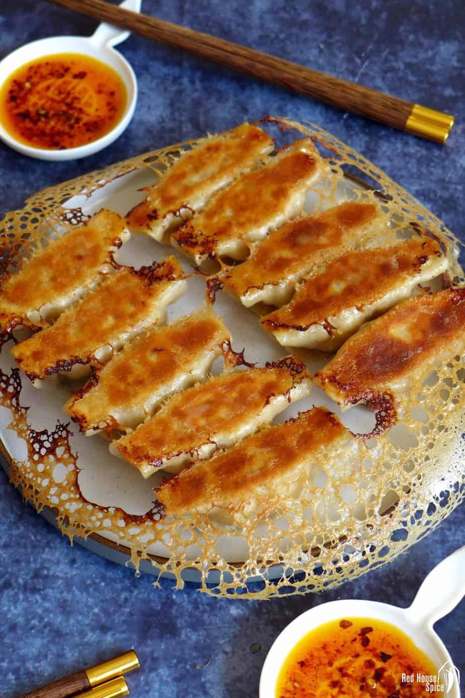 Pan-fried chicken potstickers