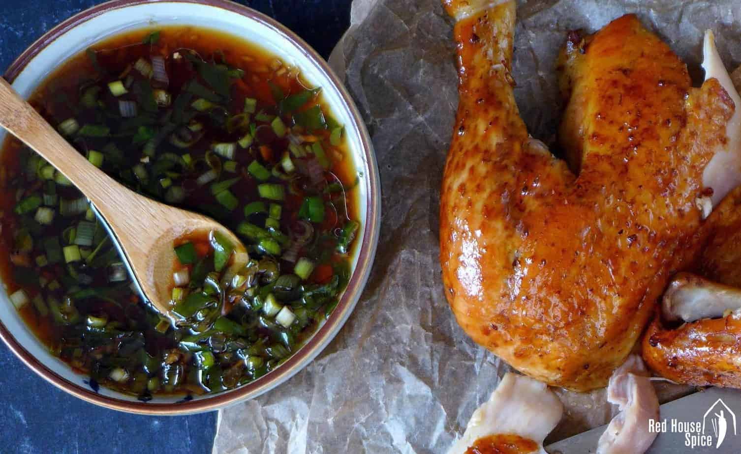 Scallion & ginger sauce with a chicken leg