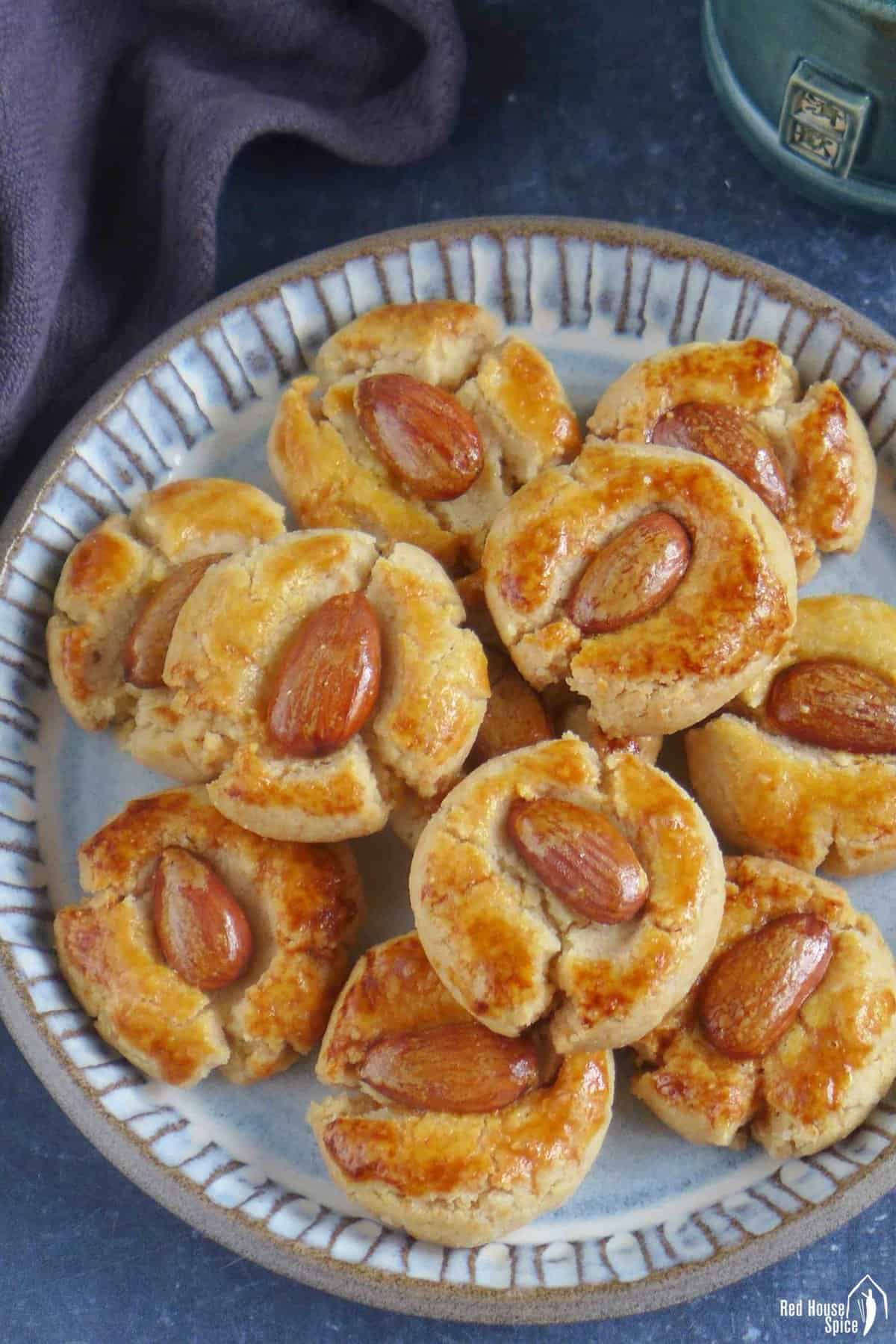 baked Chinese almond cookies on a plate.