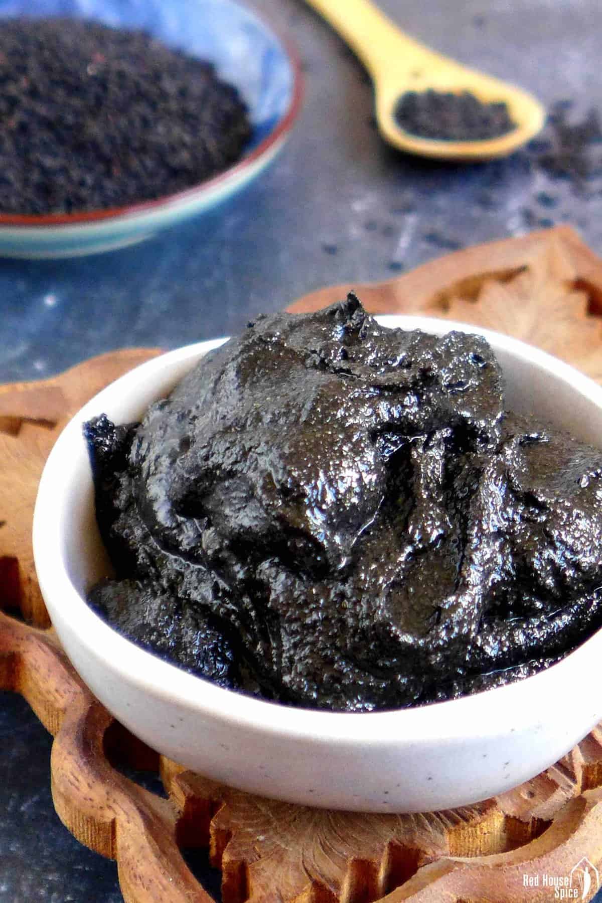 Black sesame paste in a bowl.
