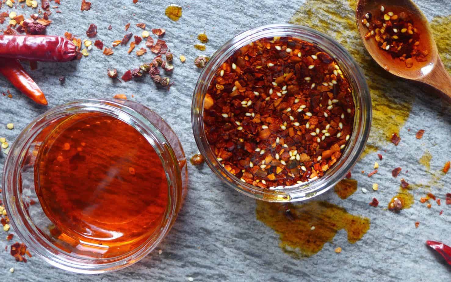 Homemade Chinese chilli oil used in Liang Pi (cold skin noodles).