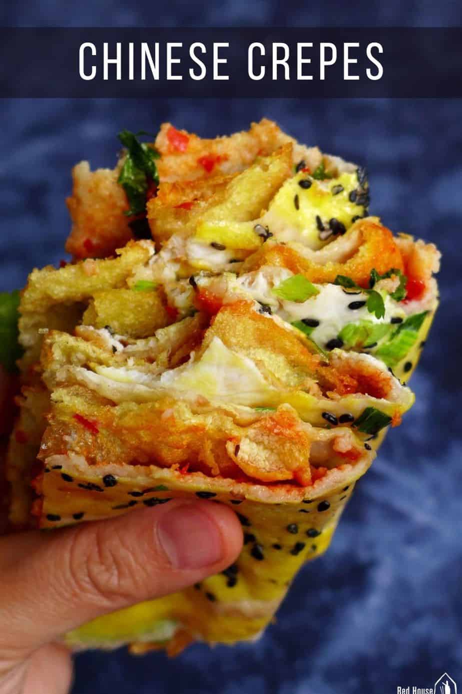 Chinese crepe held by a hand
