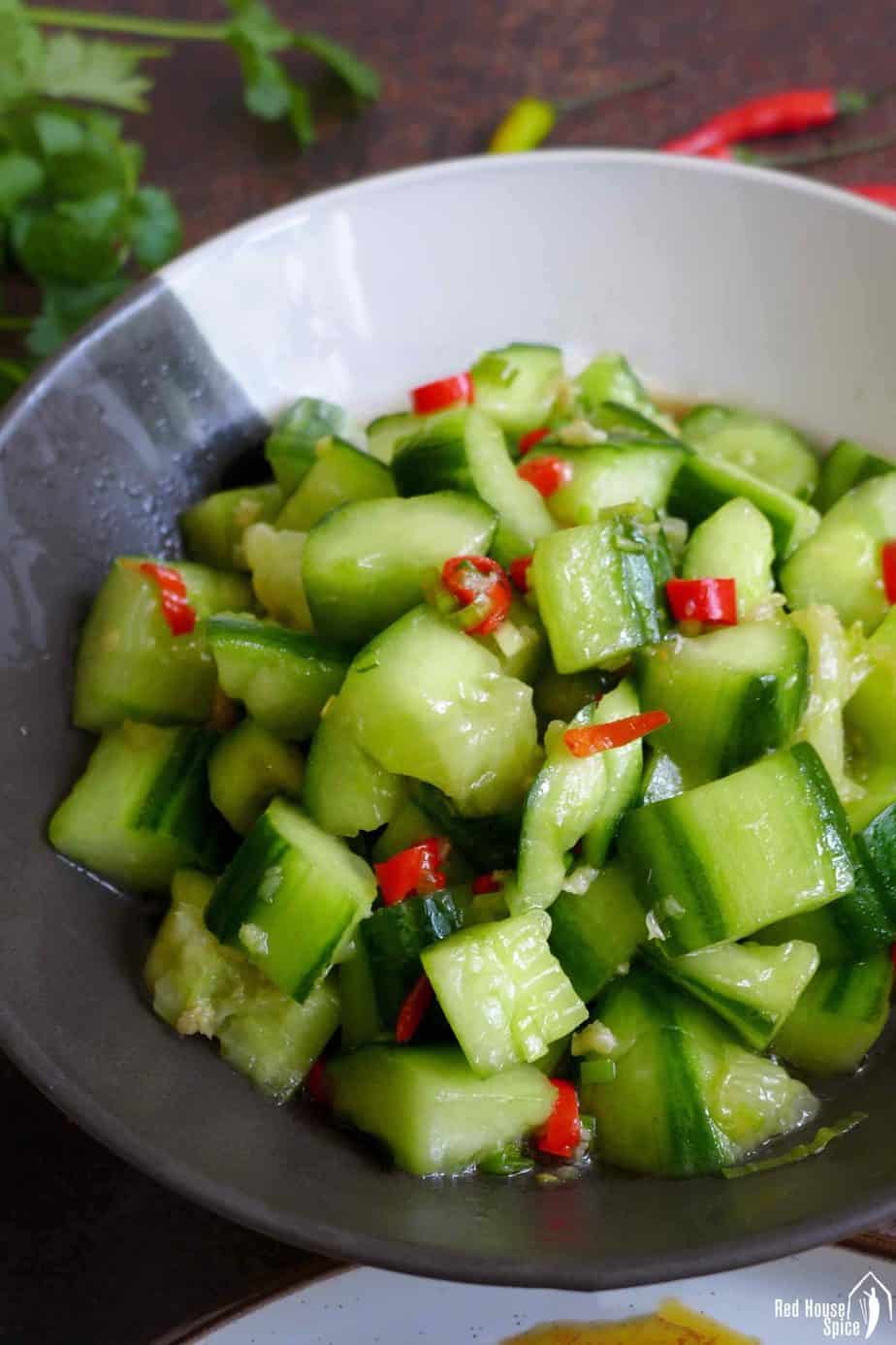 Chinese smashed cucumber salad with garlic dressing