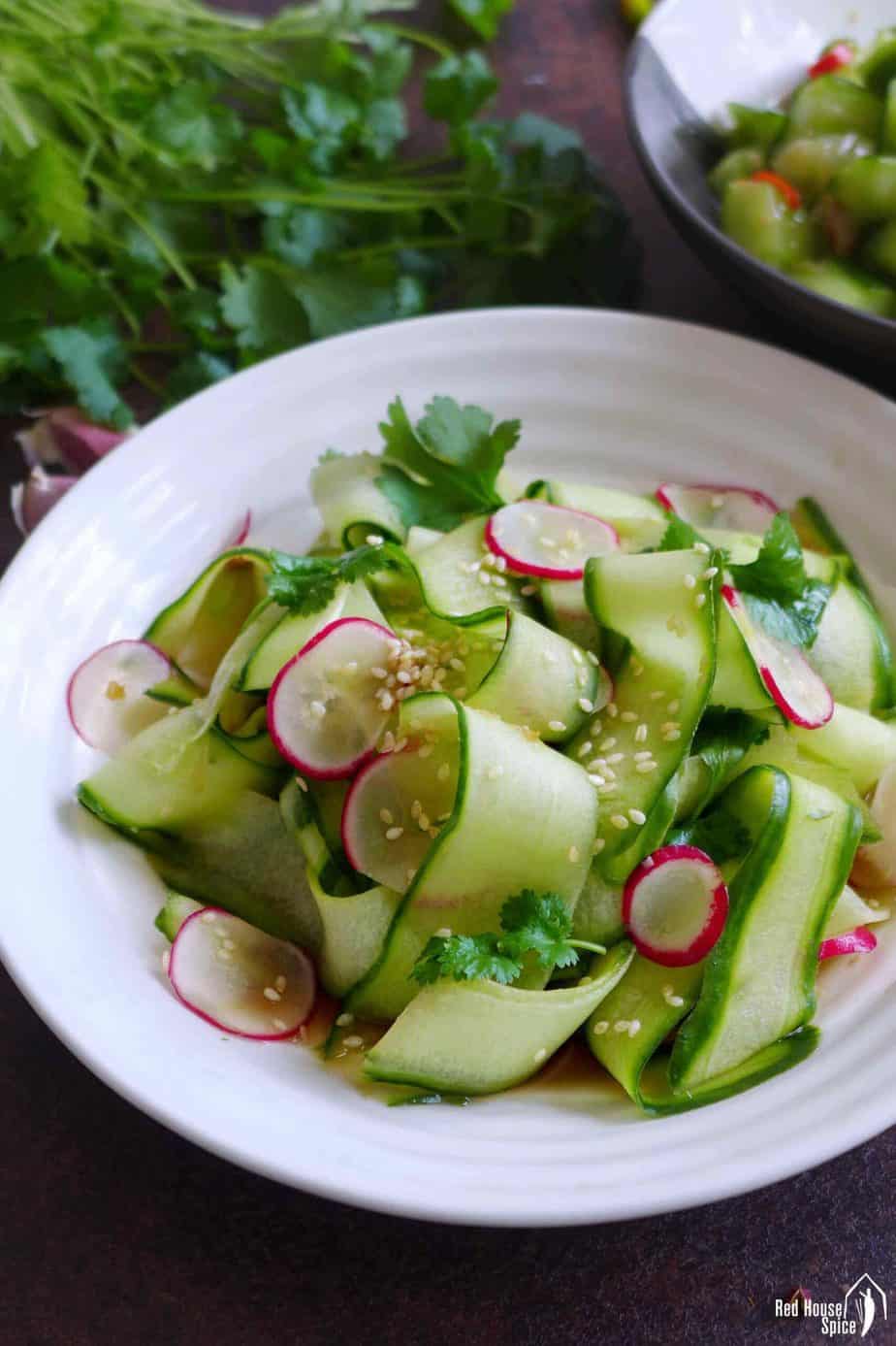 Sliced cucumber with ginger dressing