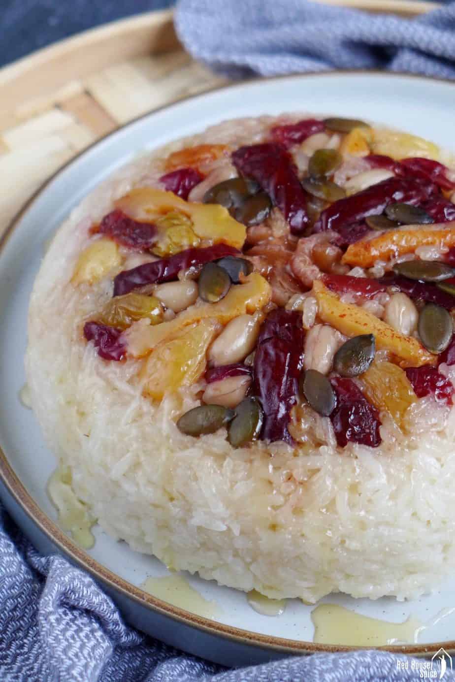 Chinese Eight treasure rice pudding with honey