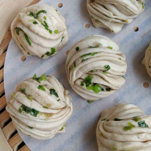 Chinese flower rolls ready to be steamed