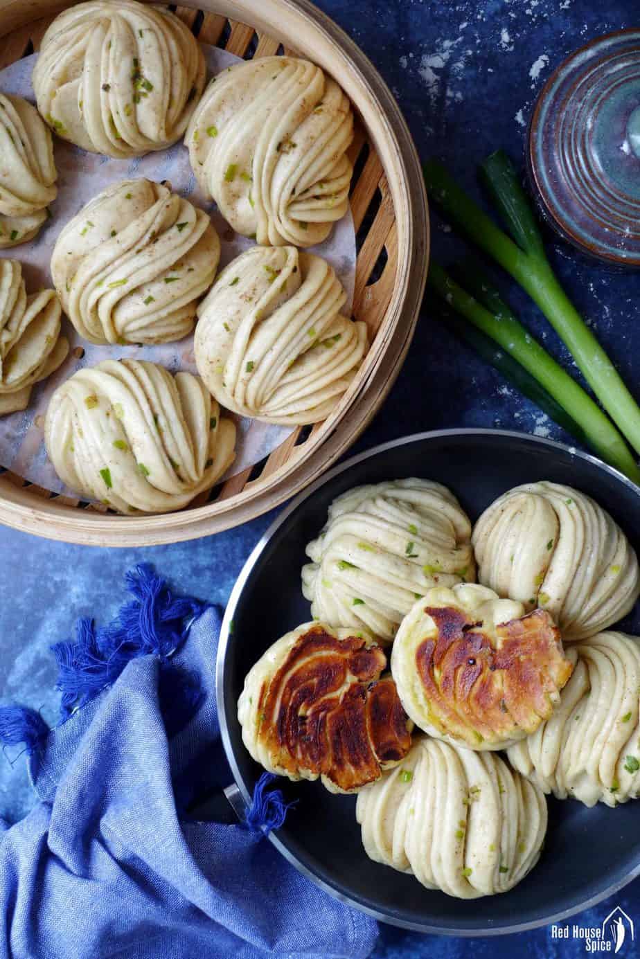 Chinese flower rolls, steamed & pan-fried