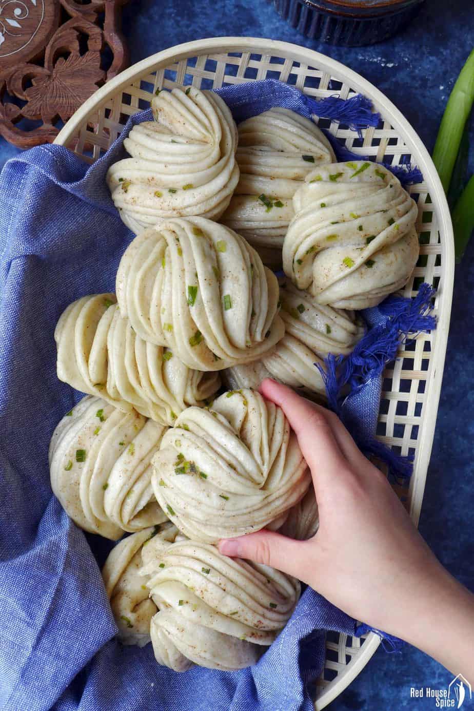 Chinese flower rolls in a basket