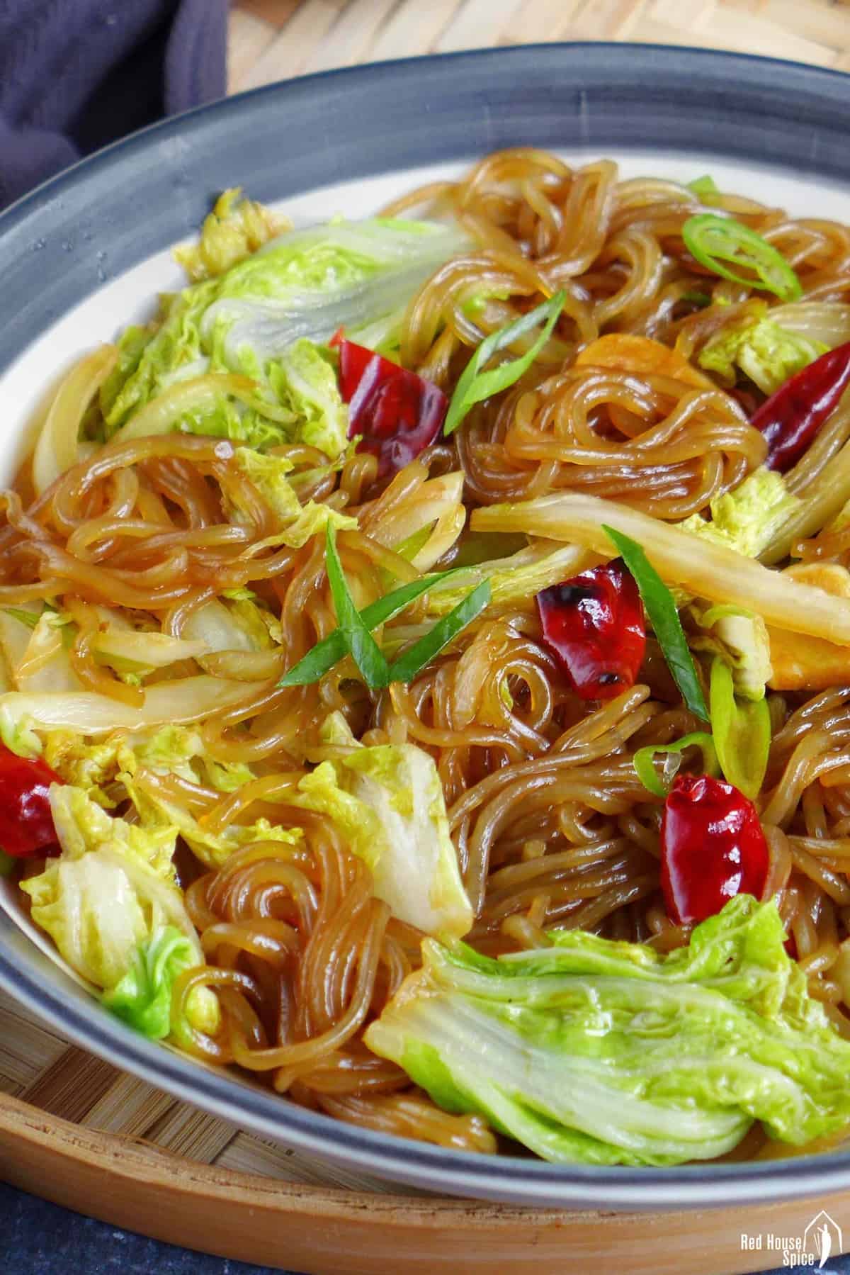 sweet potato noodles cooked with Napa cabbage