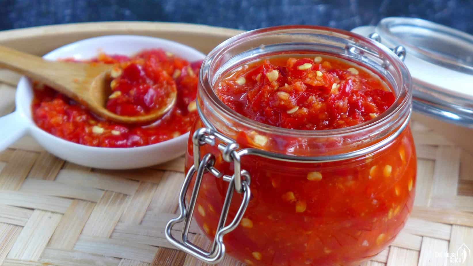 A jar of Chinese pickled chilli garlic sauce