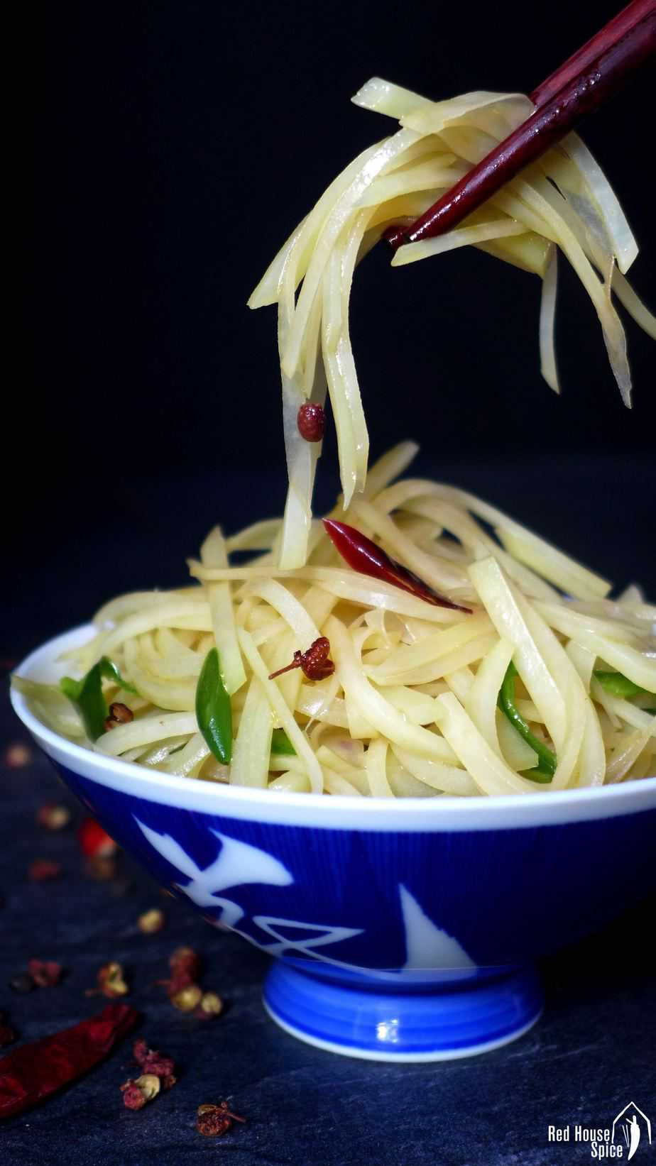 Crunchy, thin strips flavoured with tangy spices, Chinese potato stir-fry shows you an exciting way to prepare potatoes.